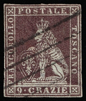 1851 9c Tuscany, Italy (Sc 8, Canceled, CV $375)