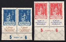 1922 Weimar Republic, Germany, Pairs (Mi. 233 HAN - 234 HAN, Full Set, Margins, Plate Numbers, MNH)