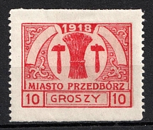 1918 10gr Przedborz Local Issue, Poland (Fi. 6 B MK, Missed Perforation, CV $40)