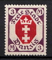 1921 3m Danzig Gdansk, Germany (Mi. 86, Without Rosette, MNH)
