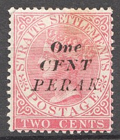 1887-89 Perak British Malaysia Letter `F` instead `E` in `CENT`