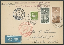 Worldwide Air Post Stamps and Postal History - Denmark - Zeppelin Flights - 1936 (May 6-9), Airship ''Hindenburg'' 1st NAF cover, franked by three values, including two air post stamps, tied by Copenhagen ''4.5.36'' ds, Frankfurt …