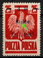 1945 3zl on 25gr Republic of Poland (Fi. 353 B7, 'Kielce', 'o' instead 'e', CV $20, MNH)