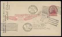 Worldwide Air Post Stamps and Postal History - United States - 1924 (March 24), Alaska Pioneer Flight (4th Trip) stationery postcard from Fairbanks to McGrath, ''Aero Mail'' with Wings in red confirmation, pilot Carl B. Eielson …