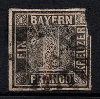 1849 1kr Bavaria, German States, Germany (Mi. 1 II a, Canceled, CV $4,550)