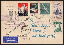 1959 (10 Sept) Republic of Poland, Non-Postal, Cinderella, Balloon Cover from Katowice to Chorzow with Commemorative Cancellation, Airmail