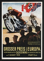 1938 'European Grand Prix for racing motorcycles at the Saxony Ring', Propaganda Postcard, Third Reich Nazi Germany