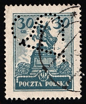 1925-26 30gr Second Polish Republic (Fi. 213, Canceled, Perfin)