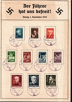 1939 (1 Sep) Danzig Gdansk, Germany, Souvenir Sheet (Mi. 281 - 283, 302 - 308, Commemorative Cancellations, Rare)