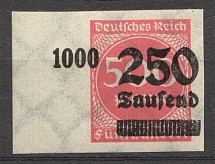1923 Germany 250.000 Mark (Imperf Shifted Overprint, Signed, CV $210, MNH)