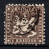 1862 1kr Wurttemberg, German States, Germany (Mi. 21, Signed, Canceled, CV $700)