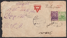 1823 (19 Oct) Young Men's Christian Association (YMCA), Soldier's Mail, Lithuania, Cover to Chicago franked with 10c and 50c (Mi. 187, 191)