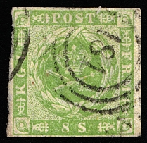 1857 8s Denmark (Mi 5, Canceled, CV $90)