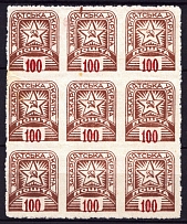 1945 100f Carpatho-Ukraine, Block (Steiden A85A, Kr. 124, MISSING Perforation, OFFSET, CV $2,500+, MNH)
