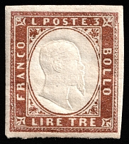 1861 3L Sardinia, Italy (Mi 15, CV $420)