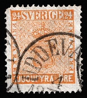 1866 24o Sweden (Mi 10a, Canceled, CV $35)