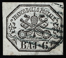 1852 6b Papal states, Italy (Sc 7a, Canceled, CV $100)