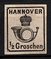 1860 1/2gr Hannover, German States, Germany (Mi. 17 y, REGUMMED, Signed, CV $160)