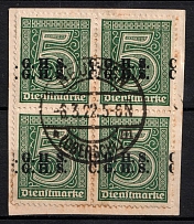 1920-22 5pf Joining of Upper Silesia, Germany, Official Stamps, Block of Four (Mi. 8 IX, DOUBLE + SHIFTED Overprint, Canceled, CV $70+)