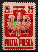 1945 3zl on 25gr Republic of Poland (Fi. 349 B12, 'Czestochowa', Different Type of 'e', CV $20, MNH)