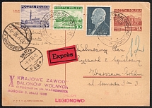 1938 (9 May) Second Polish Republic, Non-Postal, Cinderella, Balloon Postcard from Sniatyn to Warsaw with Commemorative Cancellation