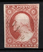 1855 3c Washington, United States, USA (Scott 11, Dull Red, Type I, Canceled)