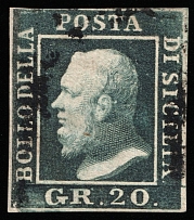 1859 20g Sicily, Italy (Sc 17, Signed, Canceled, CV $780)