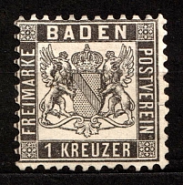 1864 1k Baden, German States, Germany (Mi. 17 a, Sc. 19, CV $80)