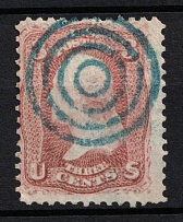 1861 3c Washington, United States, USA (Scott 65, Brown Red, Blue Cancellation)