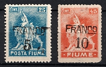 1919 Fiume, Free State, Italian Regency of Carnaro, Inter-Allied Occupation, Provisional Issue (Mi. 71 - 72, Full Set)