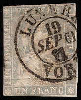 1854-59 1F Switzerland (Mi 18II, Canceled, CV $950)