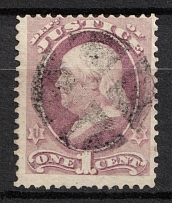 1873 1c Franklin, Official Mail Stamp 'Justice', United States, USA (Scott O25, Purple, Canceled, CV $100)
