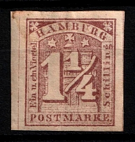 1864 1.25s Hamburg, German States, Germany (Mi. 8 f, Sc. 9, CV $230)