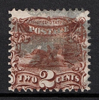 1869 2c Post Horse and Rider, United States, USA (Scott 113, Dark Brown, Canceled, CV $90)