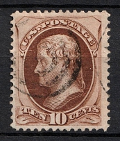 1873 10c Jefferson, United States, USA (Scott 161, Brown, Canceled, CV $30)