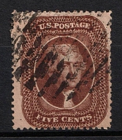1860 5c Jefferson, United States, USA (Scott 30A, Yellowish Brown, Type II, Canceled, CV $300)