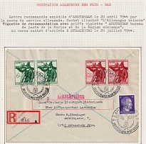 1944 (20 Apr) German Occupation of the Netherlands, Registered cover from Amsterdam to Strasbourg franked with Mi. 785, 897, 898