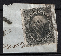 1860 12c Washington, United States, USA on pease (Scott 36B, Plate 3, Canceled, CV $250)