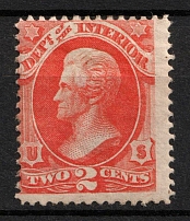 1873 2c Jackson, Official Mail Stamp 'Interior', United States, USA (Scott O16, Vermilion, CV $70)