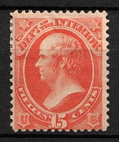 1873 15c Webster, Official Mail Stamp 'Interior', United States, USA (Scott O21, Vermilion, Signed, CV $200)