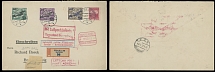Worldwide Air Post Stamps and Postal History - Czechoslovakia - 1927 (April 19-20), Pioneer Flight Prague - Braunschweig registered cover, franked by four stamps, including complete set of air post surcharges, all appropriate …
