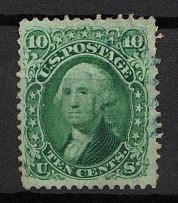 1861 10c Washington, United States, USA (Scott 68, Green, Blue Cancellation, CV $60)
