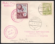 1928 (30 Sept) Second Polish Republic, Non-Postal, Cinderella, Balloon Krakow, Cover from Malaryta to Warsaw