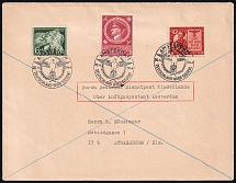 1944 (20 Apr) German Occupation of the Netherlands, Commemoration of Hitler's 55th birthday, Special Cancelletion Cover from Amsterdam to Strasbourg franked with Mi. 843, 863, 887 (CV $300)