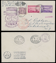 Worldwide Air Post Stamps and Postal History - Liechtenstein - Zeppelin Flights - 1936 (May 6-14), Airship ''Hindenburg'' 1st NA Direct and Return Flights cover franked by Zeppelin stamps of 1fr and 2r, upon arrival to NYC …