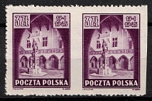 1945 3zl Republic of Poland, Pair (Fi. 365, Mi. 396, Missed Vertical Perforation)
