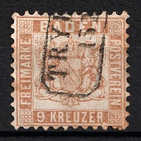 1864 9kr Baden, German States, Germany (Mi. 20 b, Canceled, CV $160)