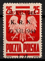 1944-45 1zl on 25gr Republic of Poland (Fi. 344, Shifted Overprint Upwards, Signed, CV $30, MNH)