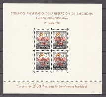 1941 Barcelona Spain Civil War Block Sheet CV 40 EUR (MNH)