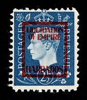 2.5d 'Liquidation of Empire' Barbados, Anti-British Propaganda, King George VI, German Forgery (Mi. 13, CV $110)